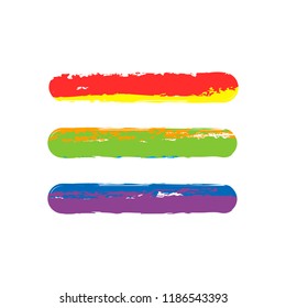 Hamburger menu. Web icon. Drawing sign with LGBT style, seven colors of rainbow (red, orange, yellow, green, blue, indigo, violet