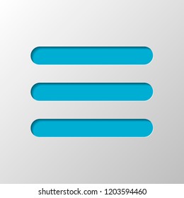 Hamburger menu. Web icon. Paper design. Cutted symbol with shadow