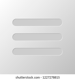 Hamburger menu. Web icon. Paper design. Cutted symbol. Pitted style