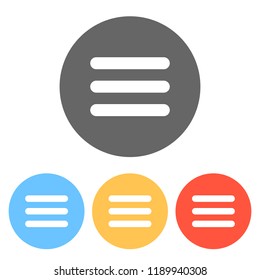 Hamburger menu. Web icon. Set of white icons on colored circles