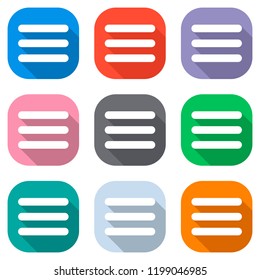Hamburger menu. Web icon. Set of white icons on colored squares for applications. Seamless and pattern for poster