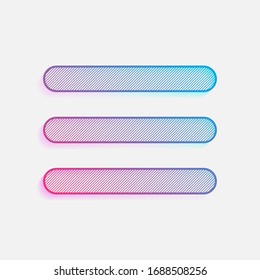 Hamburger menu. Web icon. Technology logo with diagonal lines and colored gradient. Neon graphic, light effect. Blue and red colors