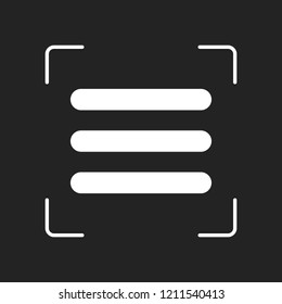 Hamburger menu. Web icon. White object in camera autofocus on dark background