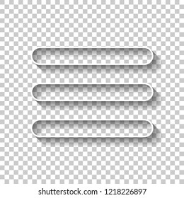 Hamburger menu. Web icon. White outline sign with shadow on transparent background