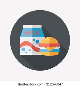 hamburger and milk flat icon with long shadow,eps10