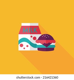 hamburger and milk flat icon with long shadow,eps10