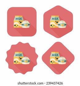 hamburger and milk flat icon with long shadow,eps10