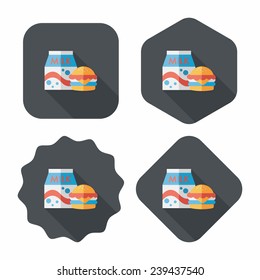 hamburger and milk flat icon with long shadow,eps10