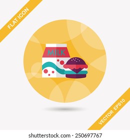 hamburger and milk flat icon with long shadow,eps10