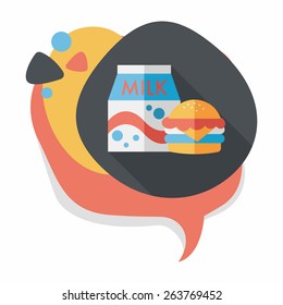hamburger and milk flat icon with long shadow,eps10