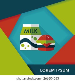hamburger and milk flat icon with long shadow,eps10