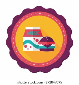 hamburger and milk flat icon with long shadow,eps10