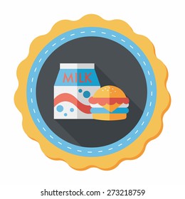 hamburger and milk flat icon with long shadow,eps10