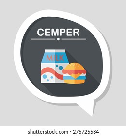 hamburger and milk flat icon with long shadow,eps10