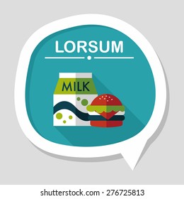 hamburger and milk flat icon with long shadow,eps10