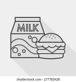 hamburger and milk flat icon with long shadow, line icon