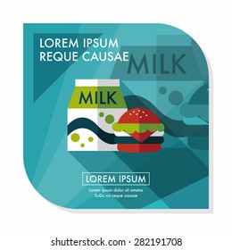 hamburger and milk flat icon with long shadow,eps10
