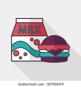 hamburger and milk flat icon with long shadow,eps10