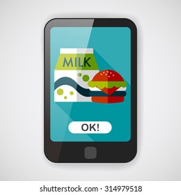 hamburger and milk flat icon with long shadow,eps10