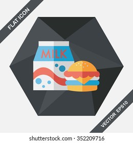 hamburger and milk flat icon with long shadow,eps10
