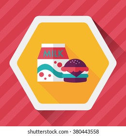 hamburger and milk flat icon with long shadow,eps10