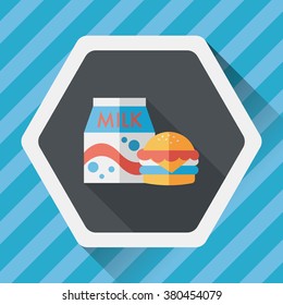 hamburger and milk flat icon with long shadow,eps10