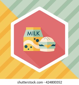 hamburger and milk flat icon with long shadow,eps10