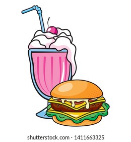 hamburger and milk shake vector illustration