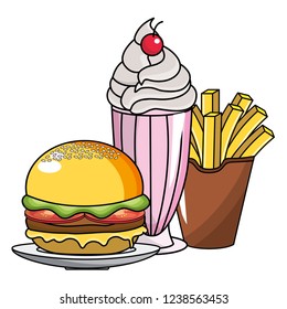 Hamburger milkshake and fries design