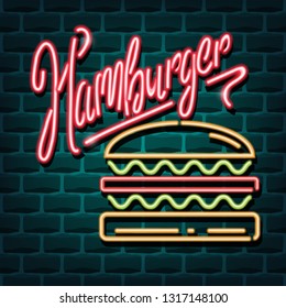 hamburger neon advertising sign. Vector