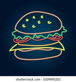 Hamburger of neon sign. 