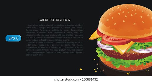 Hamburger on black background. Vector illustration