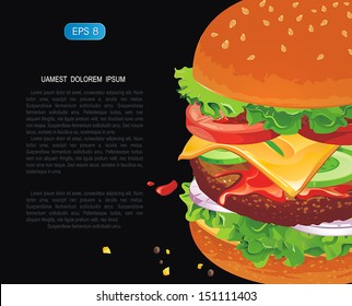 Hamburger on black background. Vector illustration