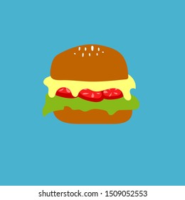 Hamburger on the blue background. Vector illustration