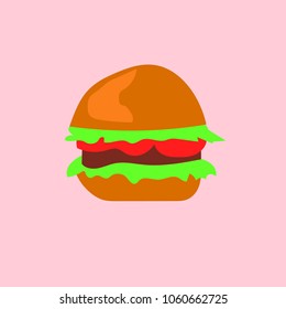 Hamburger on the pink background. Vector illustration.