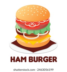 Hamburger, a hamburger on a plate illustration art with white background