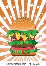 hamburger on Sunburst background