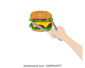 Hamburguesa sobre un fondo blanco.