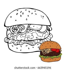 hamburger on white background. Burger. Delicious fast food. Vector illustration.