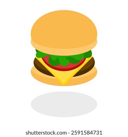 Hamburger on white background, Cartoon 