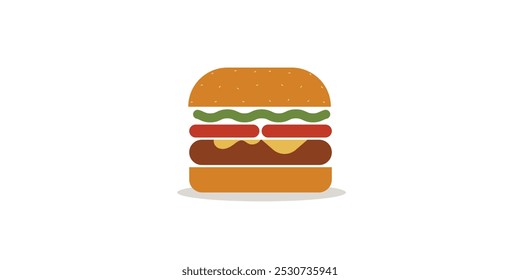  hamburger on white background, flat burger vector illustration, food illustration