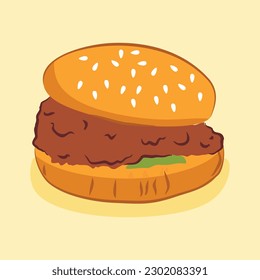 hamburger on a yellow background and Burger Vector Illustration design and chicken burger design fast food vector a yellow background 