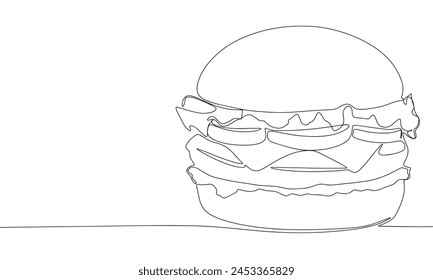 Hamburger, one line continuous. Line art Hamburger. Hand drawn vector art.