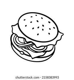 Ilustración del vector de dibujos animados de Hamburgo. Comida rápida callejera