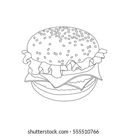 Hamburger Outline Vector Illustration Isolated On White Background