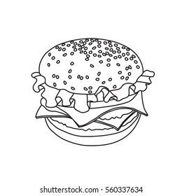 Hamburger Outline Vector Illustration Isolated On White Background