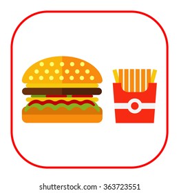 Hamburger with pack of French fries