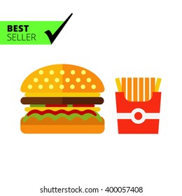 Hamburger with pack of French fries
