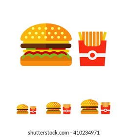 Hamburger with pack of French fries
