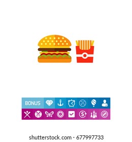 Hamburger with pack of French fries